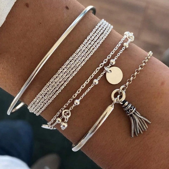 Luxe Silver Tone Chain Bracelet Set - Picture 1 of 3